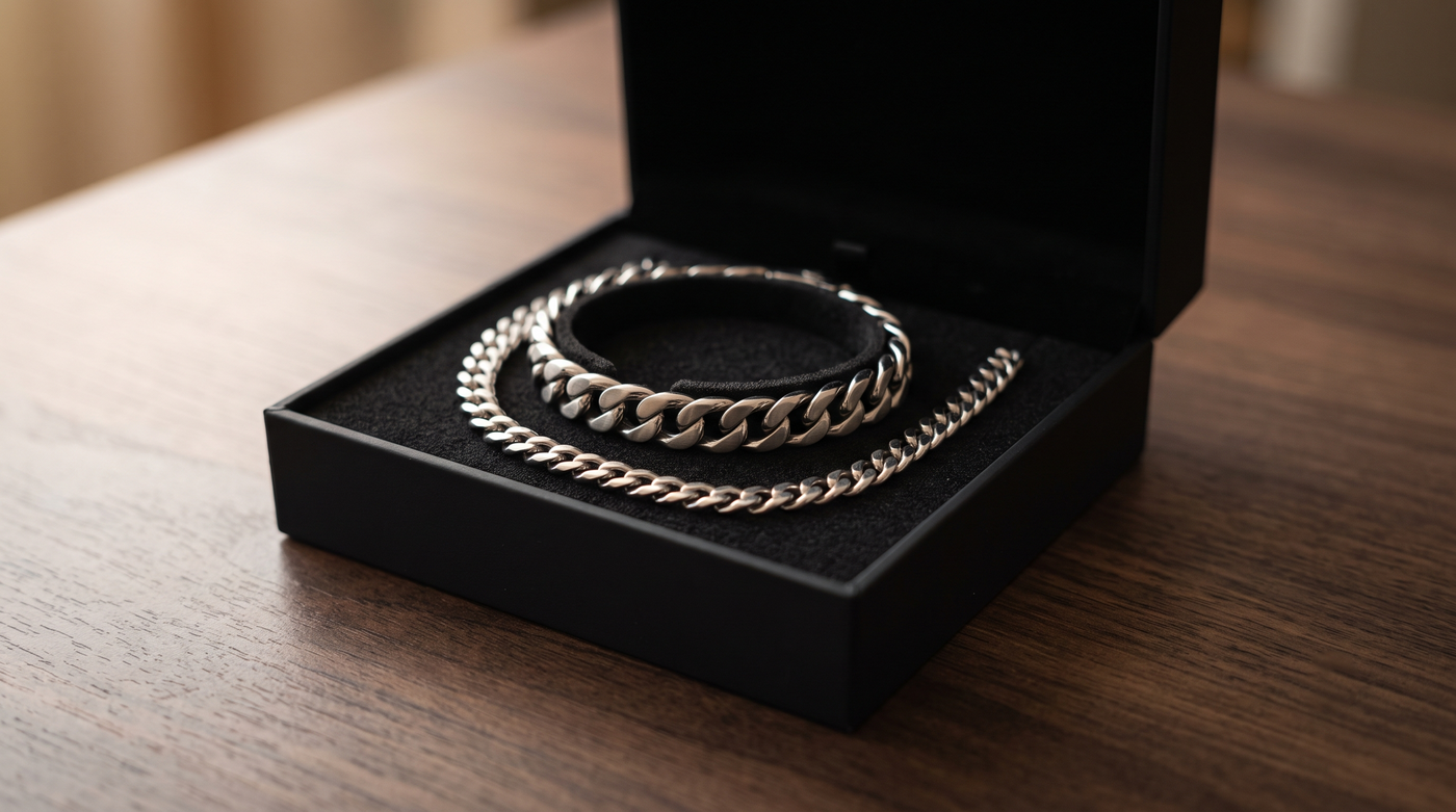 Set Aquiles: collar, pulsera y anillo de acero para hombre en Lima